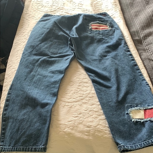 Gently Loved Distressed Blue Jeans with Red Accents by Tommy Hilfiger - Picture 6 of 8